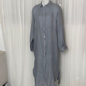 Made in Italy 🇮🇹 100% Linen Duster Elegant Gray Button-Down Dress! Size L